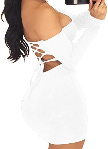 EUTOB Women's Sexy Off Shoulder Backless Lace Up Club Bodycon Mini Dress
