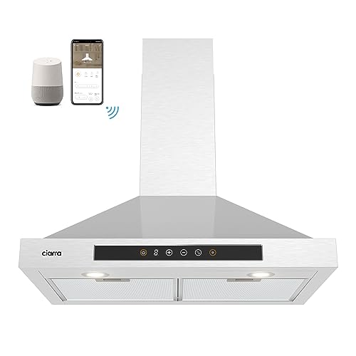 CIARRA Smart Range Hood 30 inch with Voice Control, Compatible with Alexa/Google Home/Smart Life Assistant, Kitchen Vent Hood in Stainless Steel with 2 Level LED Lighting, 3 Speed Fan, CAS75308W