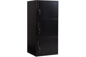 DAYTOYS 3 Door Metal Vertical Storage Locker for Kids Bedroom, Children Room, School, Office, Home,Stackable Steel Storage Cabinet for Toys, Sports Equipment,Anti-Falling Device. (3D, Black)