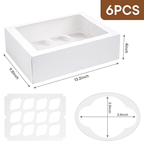 VGOODALL 6PCS White Cupcake Boxes, Cupcake Container 12 Count with Window Bakery Boxes Holding 72 Cupcakes Pastry Box for Birthday Holiday Party Bakery Supplies