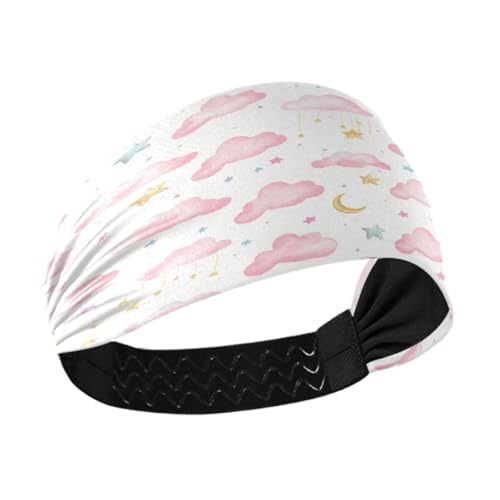 WELLDAY Headbands for Women Soft Watercolor Clouds Soft Elastic Non Slip Headbands for Women Running, Wide Women’s Head Band for Thin Hair