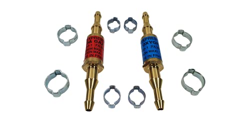 Valvole Anti Ritorno di Fiamma per Tubi Torcia Saldatrice + 4 Morsetti di Chiusura - Dispositivo Antiritorno Fiamma - Valvola di Ritegno - Accessori Professionali per Saldatrici - EXPRESS