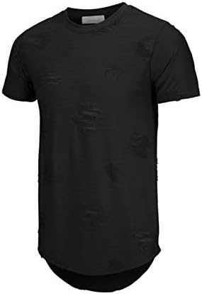 Ucky bird Mens Hipster Hip Hop Ripped Round Hemline T Shirt¡­