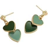 Generic Double Heart Enamel Dangle Earrings - Gold-Plated Sweet Drop Jewelry for Women Daily Wear Gift