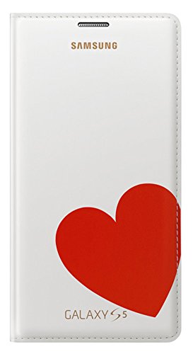 Samsung Red Heart Moschino Flip Wallet Case for Galaxy S5 - White