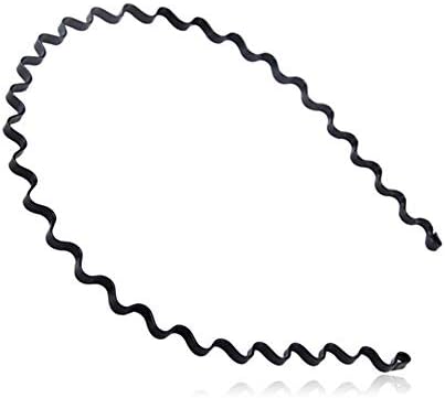 Hangqiao Unisex Black Spring Wave Metal Hoop Hair Band Girl Men`s Head Band Accessory (1 pc)