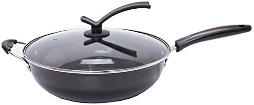13.5 Inch Precision Nonstick Enamel Cadmium Free Scratch Resistant Dishwasher Oven Safe Chinese Wok Pans Jumbo Cooker Saute Pan Fry Pan Cookware, Black