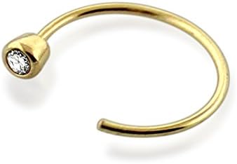 Gold Body Jewelry9ct Solid Yellow Gold 20 Gauge (0.8MM) - 8MM Diameter Bezel Set Gemstone Open Hoop Nose Ring