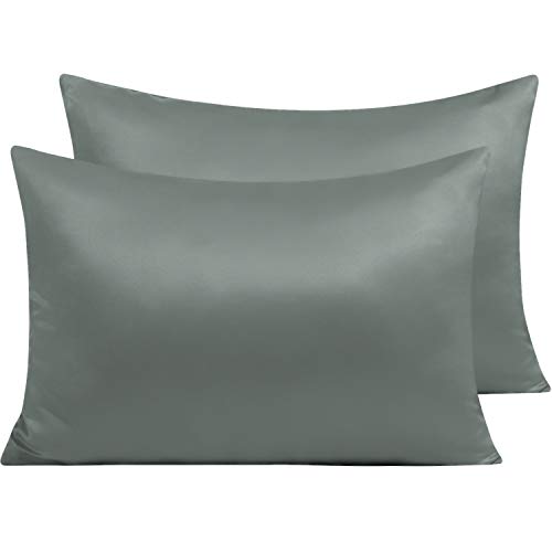 NTBAY 2 Pack Zippered Satin Pillow Cases for Hair and Skin, Luxury Standard Hidden Zipper Pillowcases Set of 2, 50x75 cm, Dark Grey — image 1