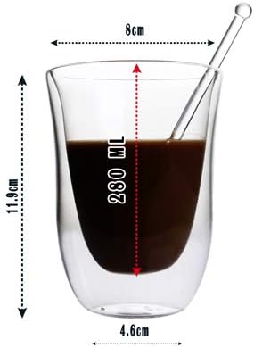 Ever Rich ® Double Wall Glasses and Spoon, 280ml, Espresso Coffee, Tea, Cappuccino, Clear Glass Cups - Image 4