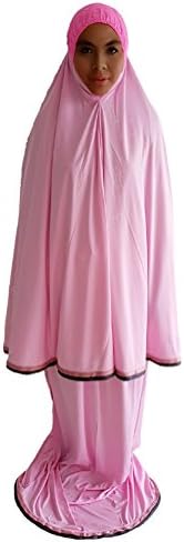 Women's Elegant 2 Piece Long Prayer Dress with Lace and Two Tone Piping (Soft Pink)