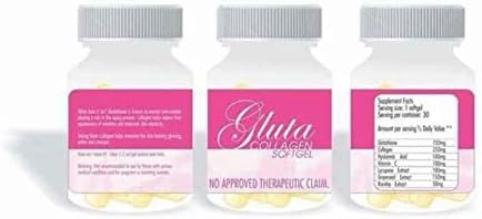 Gluta Collagen Softgel Fast Skin Whitening Glutathione 750mg & Collagen - 30 Softgels- Anti-Aging, Skin Renewal for Glowing Whiter Complexion