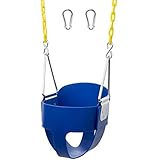 Squirrel Products High Back Full Bucket Toddler Swing Seat with Plastic Coated Chains and Carabiners for Easy Install - Blue