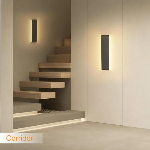 Sunsign 40cm Lámpara de Pared Moderna, 8-12W Lámpara de Pared para Baño,LED Para Interior, Dormitorio/Sala de Estar/Comedor/Pasillo, 2 piezas (Negro+Luz cálida)