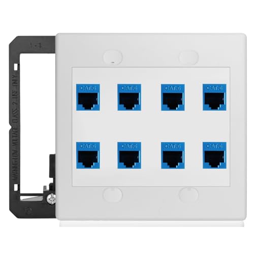 Photo 1 of 8 Port Ethernet Wall Outlet Plate Cat6 Jack RJ45 Keystone Network Cables Inline Coupler Wires Connector Date Box Cover with 2Gang Low Voltage Mount