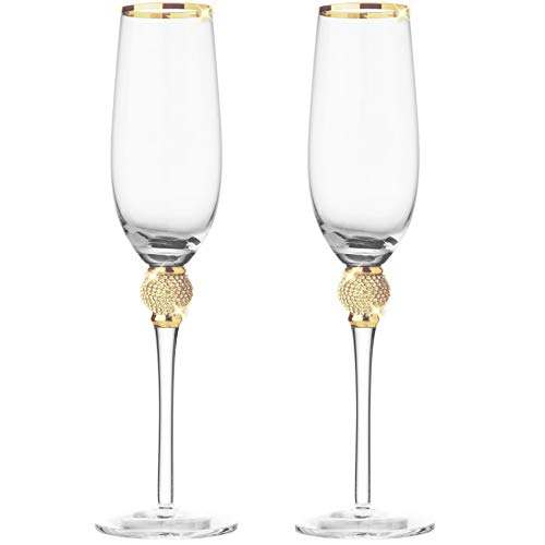 Berkware Set of 2 Champagne Glasses Luxurious Champagne Flutes with