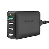 RAVPower USB Fast Charger 40W 4-Port Qc 3.0 Fast Charger Desktop Charging Station Compatible Galaxy S9 S8 S7, Compatible iPhone 11 Pro Max XS Max XR X 8 7 Plus, Ipad, Pixel, Tablet and More (Black)