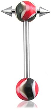 14Gx9/16 (1.6x14MM) 316L Surgical Steel Straight Barbell with 6/6MM UV Propeller Ball and Small Barbell with Cone Tongue Piercing Rings