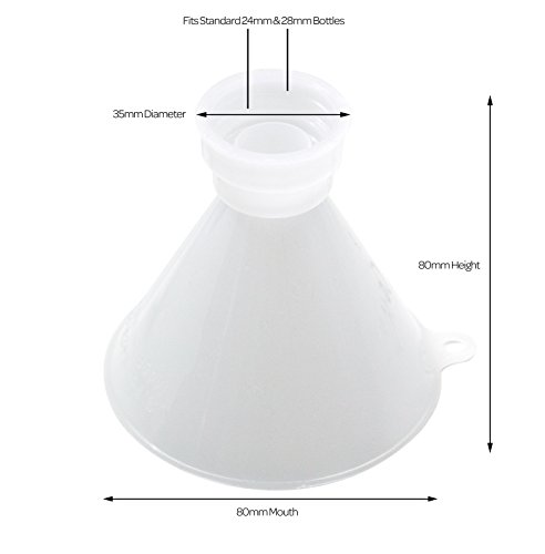 Bottiful Home - 2 Twist-On Plastic Funnel Set - Kitchen, Bath, Garage Use - Compatible w Glass, Plastic, Ceramic Bottles - Hands-Free, Food-Safe, Durable - Use w Liquids, Oils, Bath Products, Powders