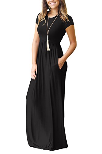 RBwinner Women's Short Sleeve Maxi Dress With Pockets Plain Loose Swing Casual Floor Length Long Dresses - Thumbnail 2