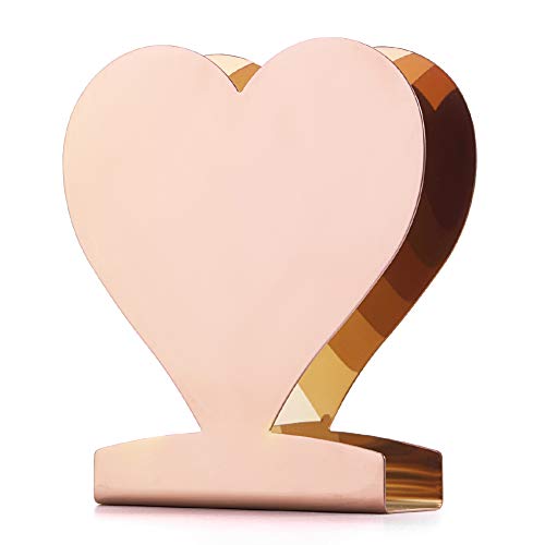 Simple Napkin Holder Stainless Steel Small Love Heart Square Paper Towel Holder Dispenser Upright Cocktail Metal Cute Napkins Holder Rose Gold
