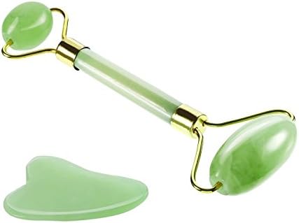 Yeethe Facial Jade Roller Facial Slimmer and Gua Sha Set for Face Neck Eyes, 100% Natural Premium Crystal Double Real Jade Graston Tools Anti-Aging Anti-Wrinkle Skincare Massager Therapy