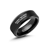 LerchPhi Mens 8mm Black Tungsten Carbide Ring Matte Brushed with Bevelled Edge Free Personalized Custom Name Date Coordinates Engrave Supported Comfort Fit Wedding Band