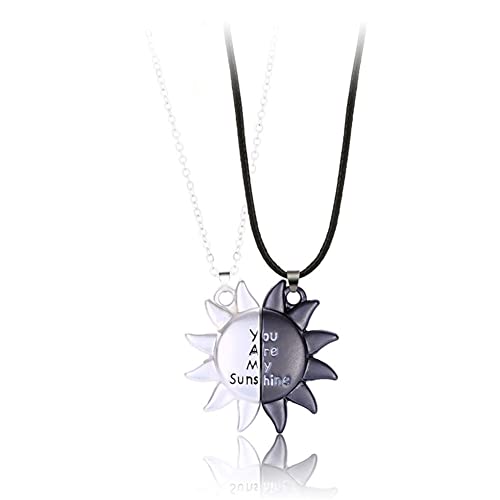 Hifunny Matching Sun Pendant Necklace You Are My Sunshine Sun Necklace for Women Men Couple Jewelry Gift(Silver Black)