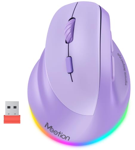 MEETION Linkshänder-Maus, Ergonomisch, Kabellos, Vertikal, RGB für Bluetooth (5.2 + 3.0) und USB-A Mit Typ-C-Adapter, 4 Einstellbare DPI, für Mac/Wind