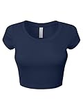 Sexy Basic Solid Crew Scoop Neck Short Sleeve Crop Tops