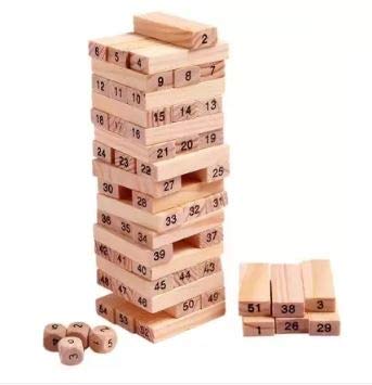 WISHIT 51 Pcs Challenging Wooden Blocks Tumbling Stacking Game with 4 Dice for Adults and Kids. Make Maths Fun for Kids Or Have Party Fun