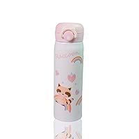 Kids Water Bottle Thermoses Cute Raccoon, Thermal Vacuum Cups for Kids, BPA Free Stainless Steel Insulated Leak-proof Flask for Boys and Girls School Kids Indoor Outdoor Sports (White-17.5oz)
