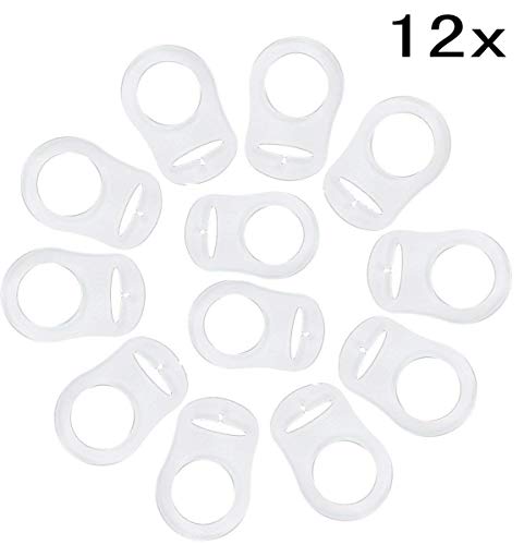 JZK 12pcs Transparent Silicone Button Ring Dummy Pacifier Holder Clip Adapter for Baby MAM Soother