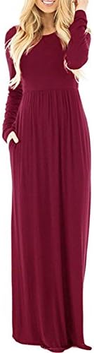 InStylish Women's Long Sleeve Causal Plain Loose Maxi Dress With Pocket