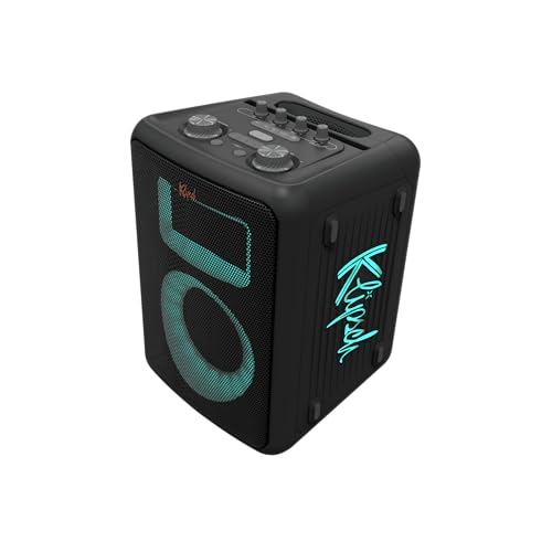 Klipsch Miami Music City Party Speaker - Five Light Show Settings, 18 Hour Battery Life, IPX4 Rated, Pole mountable, Trolley Wheels and Retractable Handle