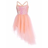 TiaoBug Girls Sequined Camisole Ballet Dance Tutu Dress Sweetheart Leotard Orange 5-6