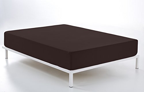 Bajera ajustable color chocolate - Cama de 160 (alto 30 cm) - 100% algodón - 200 hilos. Gramage: 125