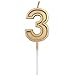 URAQT Birthday Candles Numbers, Gold Glitter Birthday Numeral Candles for Birthdays, Weddings, Reunions, Theme Party, Number 3