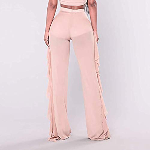 Tantisy ♣↭♣ Women's Plus Size High Waist Solid Skinny Long Pants Fashion Ruffled Layered Design Ladies Sexy Sheer Pants Beige - Thumbnail 5