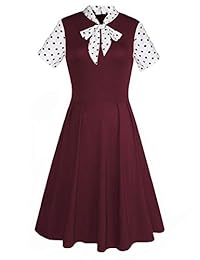 Fantaist vestido de fiesta de cóctel para mujer con lazo y cuello en forma de A, acampanado