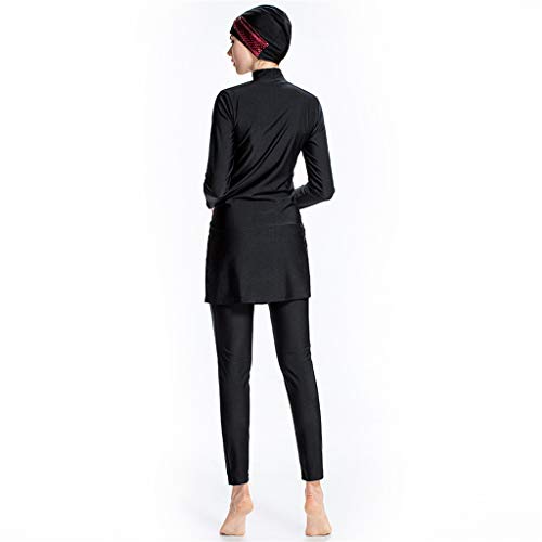 Women Plus Size Swimwear, Lady Solid Color Swimsuit Muslim Bathing Suit With Cap Beachwear Hight Neck Wetsuit