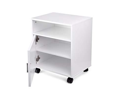 eMerit Wood Printer Fax Stand Work Storage Cart with Wheels for Home Office,White