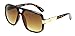 Classic Square Frame Plastic Flat Top Aviator with Metal Trimming Sunglasses (Tortoise, Brown)