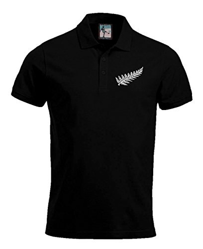 Old School Retro New Zealand National Rugby Polo Embroidered Logo (Black) (Medium)