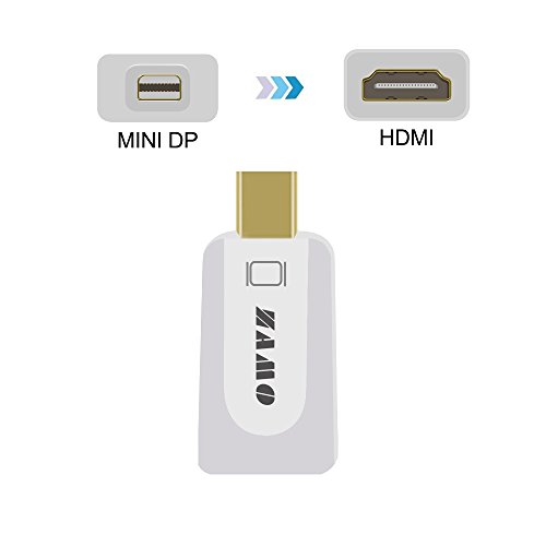Mini DP to HDMI, ZAMO Mini Displayport to HDMI Adapter, Thunderbolt to HDMI Male to Female Cable Converter in White For Laptop MacBook iMac