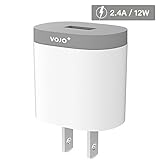 VOJO 12W 2.4A USB Wall Charger Adaptive Fast Charging Power Adapter Universal AC Plug DOT [Grey] (GOOD FOR IPAD & DON'T SUPPORT QUALCOMM QUICK CHARGE)