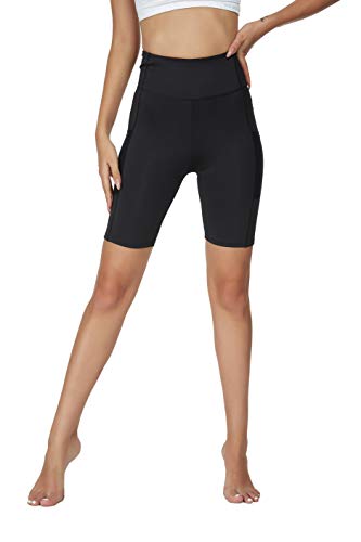 Brandless Yoga Shorts with Pockets for Women High Waisted Tummy Control Biker Running Workout Athletic Short Legging 7 Inches(M,Black)