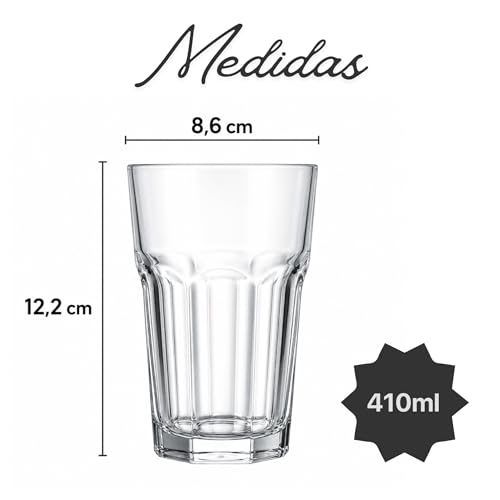Jogo com 6 Copo de Vidro Grande Bristol Long Drink 410ml - Kit 6 Unidades - Multi Facetado - Elegante, Robusto Vidro 4mm