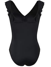 Septangle traje de baño de una pieza para dama con control de vientre acanalado, cuello en V, volantes, correa