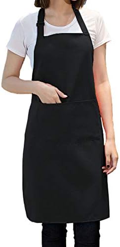 Jespeker Apron with Pockets Adjustable Neck Strap Black Pinafore Cooking Bib Apron Chefs Apron Plain for Women Men on Kitchen Cafe Studio Restaurant 59 x 80 cm (23.2 x 31.2 inch) Pack of 1